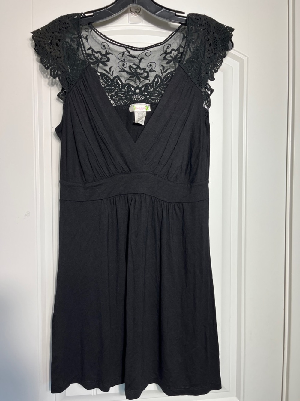 Black Lace Yoke V-Neck Top
